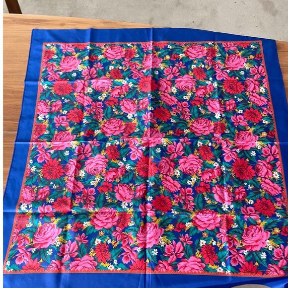 Oversized Blue, Red Pink, Floral Scarf - Picture 2 of 4